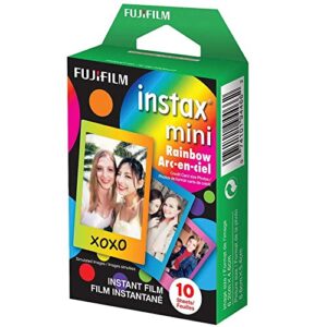 Fujifilm Instax Mini 11 Instant Camera - Charcoal Grey (16654786) + Fujifilm Instax Mini Twin Pack Instant Film (16437396) + Single Pack Rainbow Film + Case + Travel Stickers