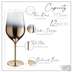 Vikko Décor Gold Ombre White Wine Glasses | Thin, Handblown Glass – Tall, Elegant Stem – Dishwasher Safe – 17.5 Ounce Cup – Great Gift Idea – Set of 12 Wine Glasses