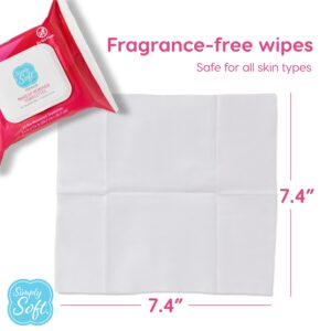 Simply Soft Makeup Remover Wipes, Premium Facial Cleansing Towelettes, Fragrance-Free, Hypoallergenic, pH Balanced, 25 ct. (2 Flip-top Packs)