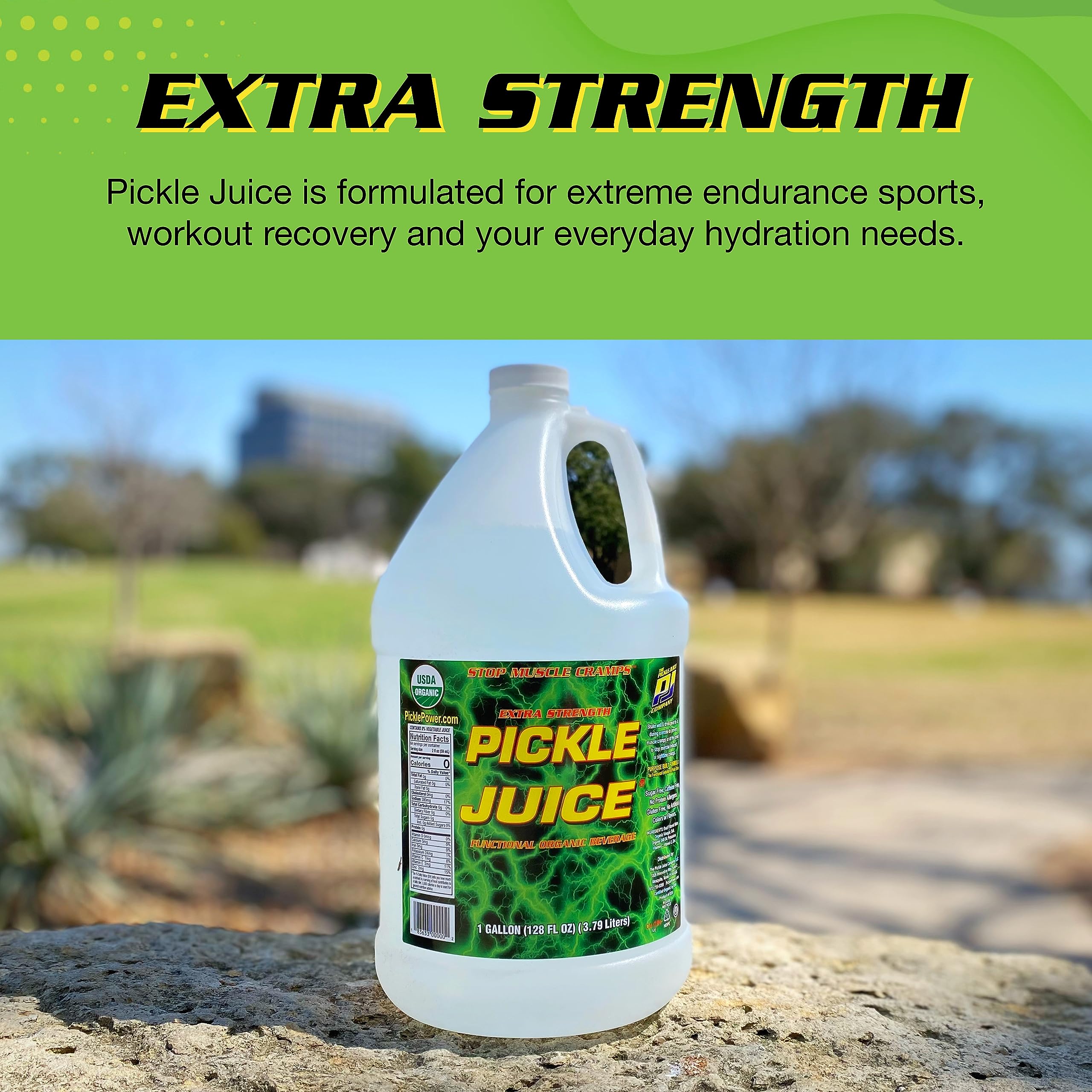 Pickle Juice Sports Drink 1 Gallon, Extra Strength - Relieves Cramps Immediately - Electrolyte Pickle Juice for Day & Night Time Cramp Relief - Bulk Pickle Juice for Leg Cramps - 1 Gallon