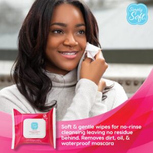 Simply Soft Makeup Remover Wipes, Premium Facial Cleansing Towelettes, Fragrance-Free, Hypoallergenic, pH Balanced, 25 ct. (2 Flip-top Packs)