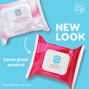 Simply Soft Makeup Remover Wipes, Premium Facial Cleansing Towelettes, Fragrance-Free, Hypoallergenic, pH Balanced, 25 ct. (2 Flip-top Packs)