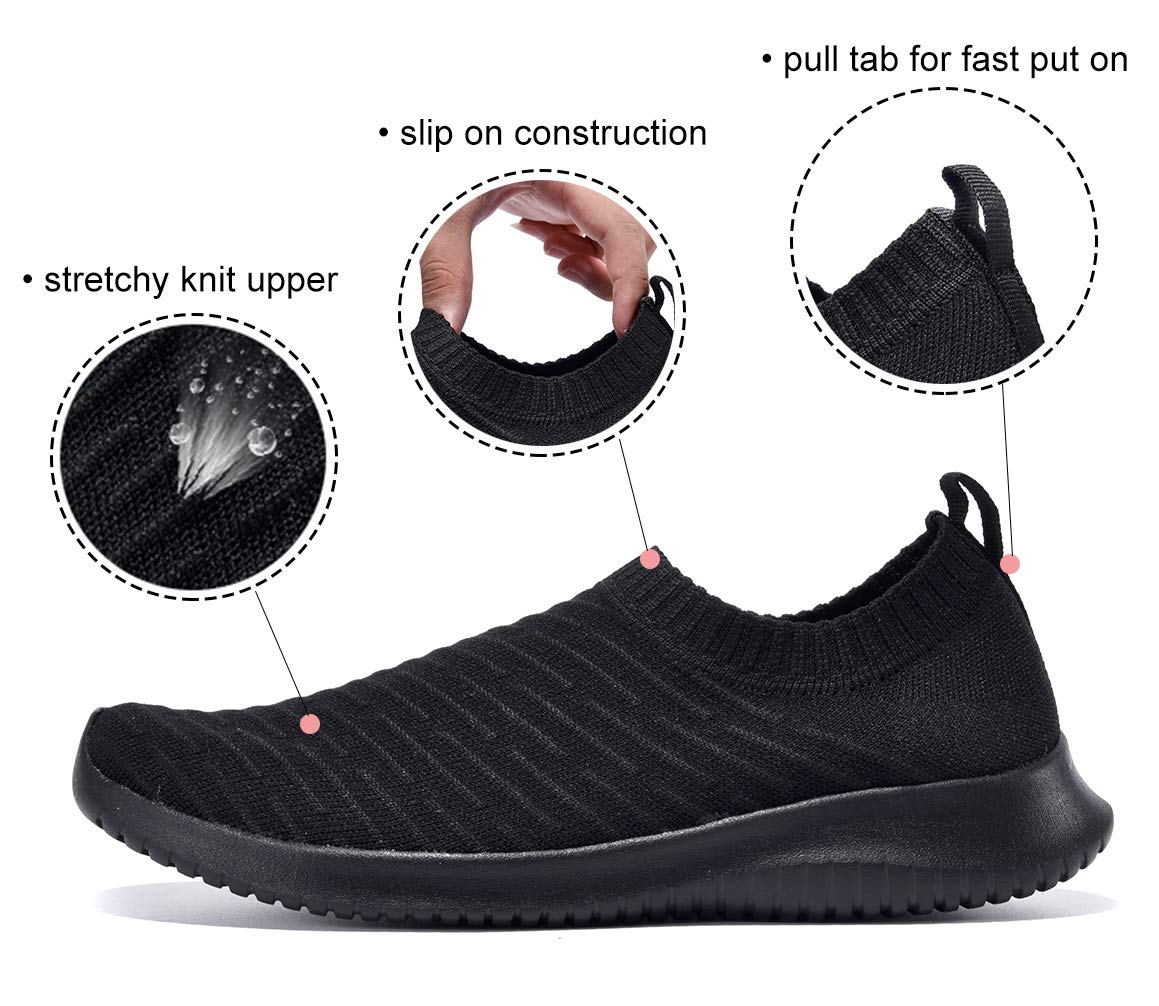 MAIITRIP Slip on Sneakers for Women Black Walking Non Slip Shoes Casual Light Comfort Ladies Tennis Nursing Athletic Fall Shoes,Size 8