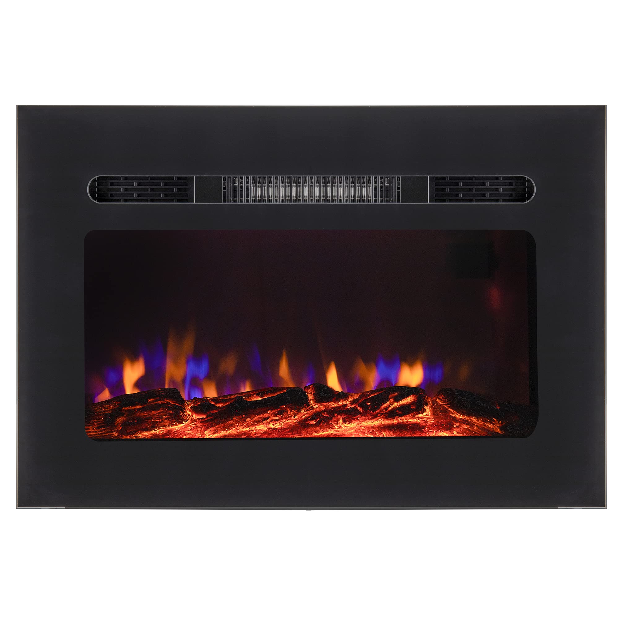 RecPro RV Fireplace 36" | Recessed Electric Fireplace | Glass with Log View | Includes Remote | Three Different Flame Color Options