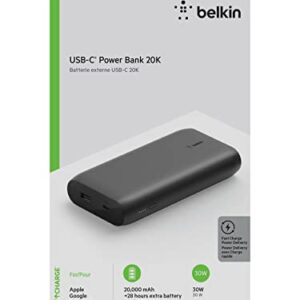 Belkin BoostCharge USB-C PD 20k mAh Power Bank, Portable iPhone Charger, Battery Charger for Apple iPhone, iPad Pro, Samsung Galaxy, & More with USB-C Cable Included - Black