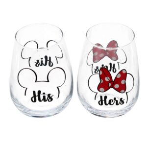 disney mickey & minnie his and hers outline stemless glass, set of 2