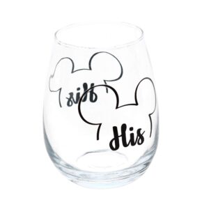 Disney Mickey & Minnie His and Hers Outline Stemless Glass, Set of 2