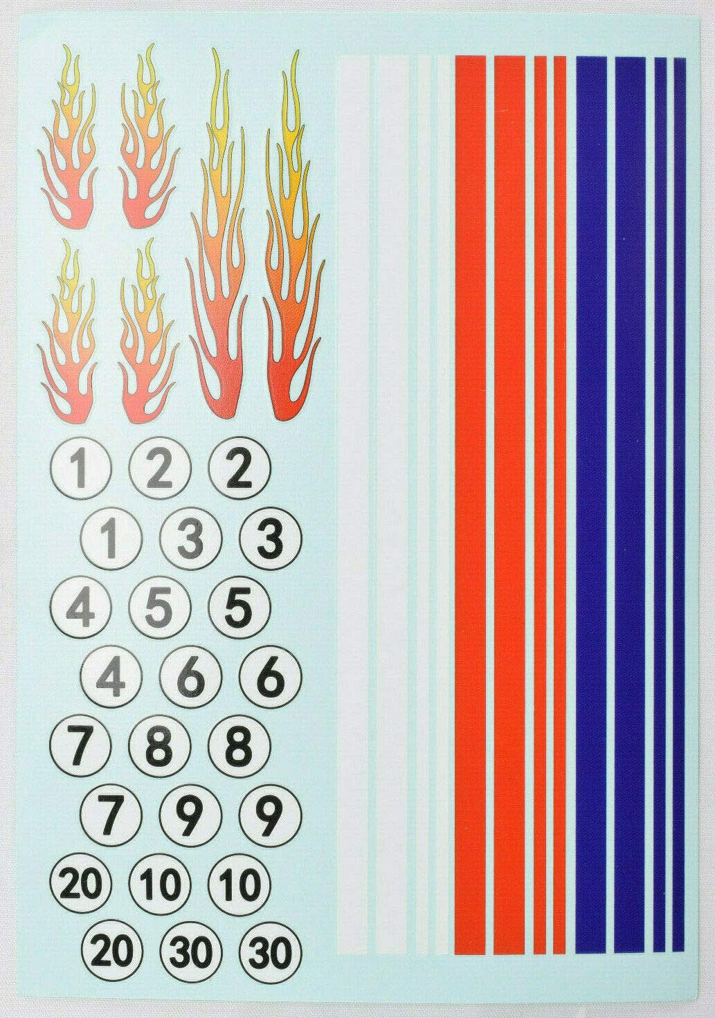 VRC Hobbies 1/24 Model Car Waterslide Decal Sheet W/Flames, Numbers & Stripes #5050