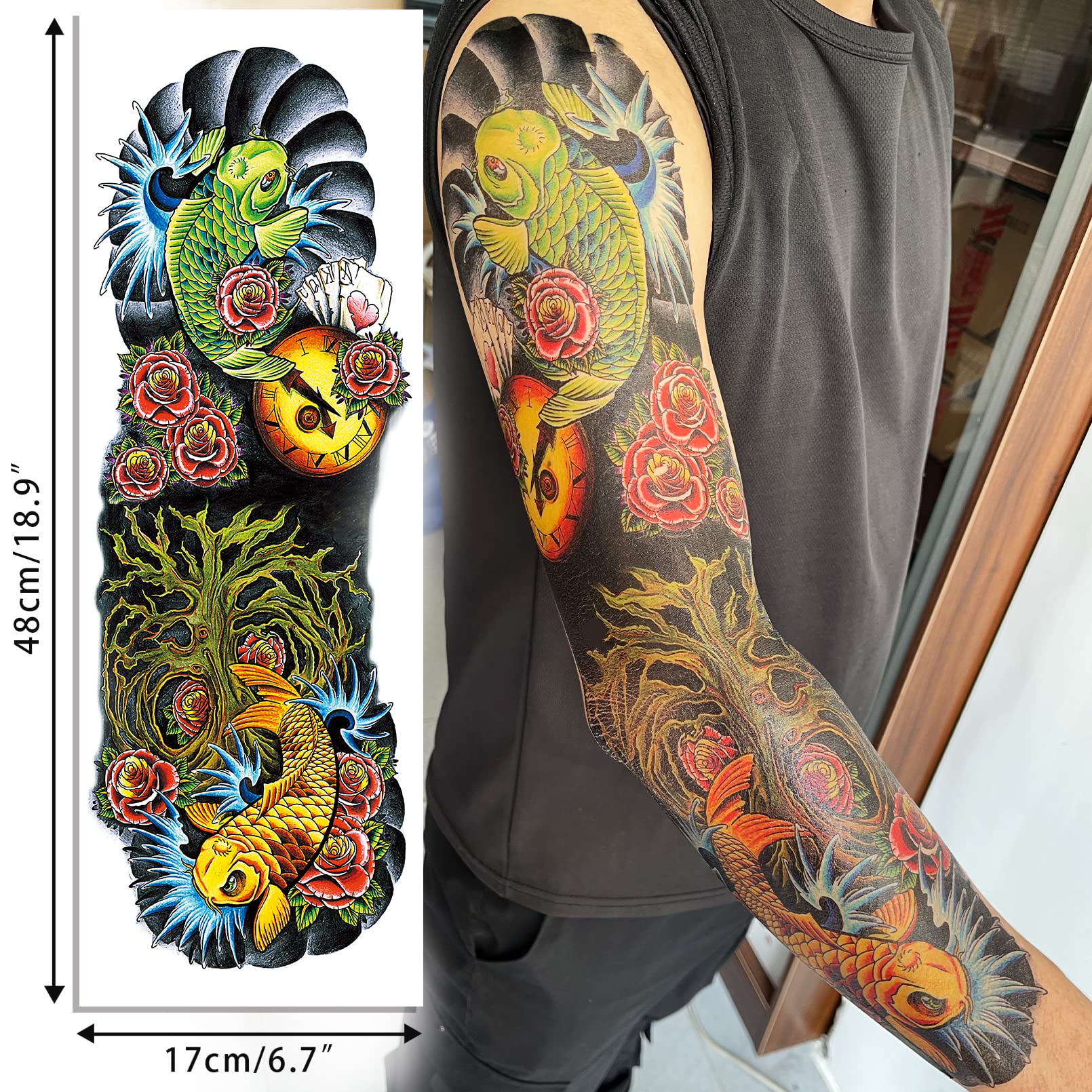 Aresvns Full Arm Temporary Tattoos for Men and Women (L19“xW7”),Temporary Tattoo Waterproof Sleeve Tattoo Last Long,Japanese Fake tattoos for adults Christmas Gift