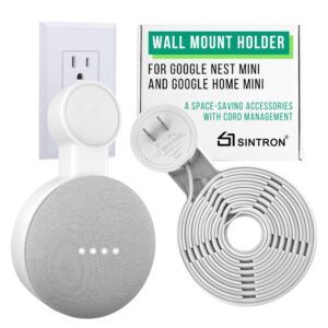 sintron 2x outlet wall mount holder for google nest mini and google home mini, a space-saving accessories with cord management for google smart speakers 1st gen. and 2nd gen, no messy wires or screws