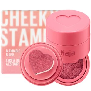 kaja blush - cheeky stamp | gift, 7 shades, buildable & blendable shade with heart-shaped applicator, rosy finish, 02 saucy, 0.17 oz