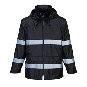 portwest f440 men's hi vis waterproof rain jacket - classic iona reflective rain jacket black, large