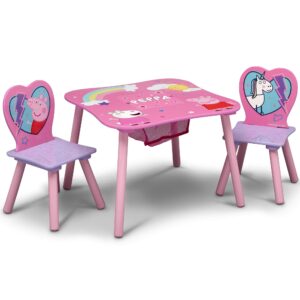 delta children kids table and chair set with storage (2 chairs included) - ideal for arts & crafts, snack time, homeschooling, homework & more, peppa pig