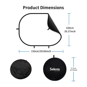 Selens 3.2x4.9ft Black White Backdrop for Photography, Pop Up Collapsible Backdrop, 2-in-1 Muslin Self Tape Backdrop with Carry Case for YouTube Videos Studio Props