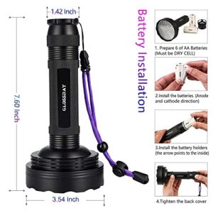 GLOSSDAY Blacklight Flashlight,128 LED UV Flashlights, Upgraded Bright Ultraviolet Flashlight Professional Black Light for Dog/Cat, Hunting Scorpions