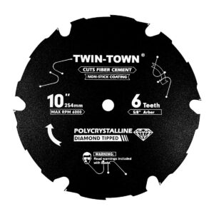 twin-town pcdt1006 10 inch 6 tooth polycrystalline diamond tipped (pcd) hardie fiber cement saw blade with 5/8 inch arbor