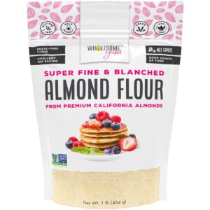 wholesome yum premium fine blanched almond flour for baking & more (16 oz / 1 lb) - low carb, gluten free, non gmo, keto friendly flour substitute with ground almonds