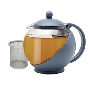 primula half moon teapot with removable infuser, glass tea maker with reusable fine mesh stainless steel filter, dishwasher safe, 40-ounce, blue