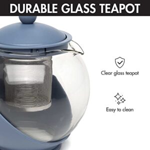 Primula Half Moon Teapot with Removable Infuser, Glass Tea Maker with Reusable Fine Mesh Stainless Steel Filter, Dishwasher Safe, 40-Ounce, Blue