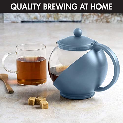 Primula Half Moon Teapot with Removable Infuser, Glass Tea Maker with Reusable Fine Mesh Stainless Steel Filter, Dishwasher Safe, 40-Ounce, Blue