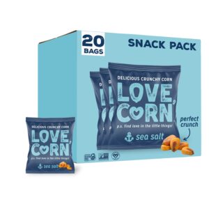 love corn sea salt 0.7oz x 20 bags - delicious crunchy corn - healthy family snacks - gluten free, kosher, non-gmo - alternative for chips, nuts, crackers & pretzels - perfect for charcuterie boards