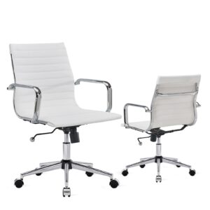 luxmod office chair white ergonomic desk chair executive conference room chair leather modern home office chair for desk mid-back office computer desk swivel chairs （1pcs）