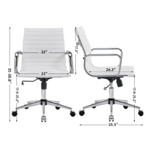 LUXMOD Office Chair White Ergonomic Desk Chair Executive Conference Room Chair Leather Modern Home Office Chair for Desk Mid-Back Office Computer Desk Swivel Chairs （1pcs）