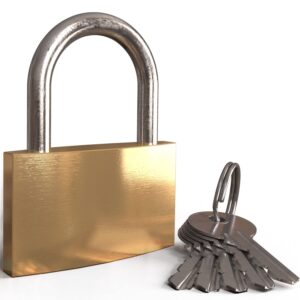 padlock with key - 2" large heavy duty pad lock 5 matching keys - weatherproof rust resistant steel brass keyed alike padlocks, gate locks for outdoor fence, door, gym lockers, storage unit (1-pack)