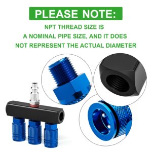 TAISHER 3-Way Straight Air Manifold 4 Ports Aluminum Industrial Pneumatic Air Compressor Quick Connect Socket In Line Type Air Hose Splitter with 3 Couplers and 1/4" Male NPT Plug