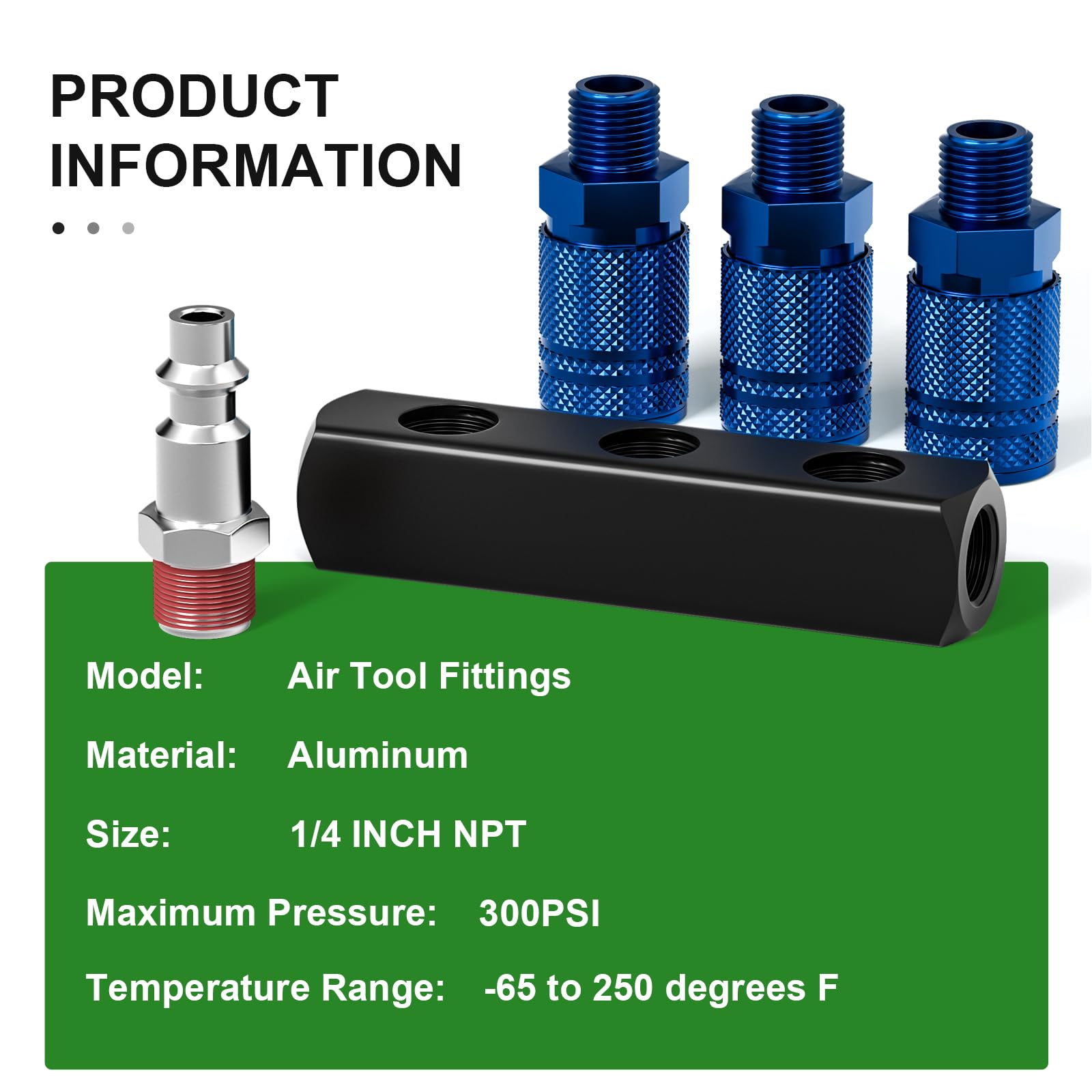 TAISHER 3-Way Straight Air Manifold 4 Ports Aluminum Industrial Pneumatic Air Compressor Quick Connect Socket In Line Type Air Hose Splitter with 3 Couplers and 1/4" Male NPT Plug