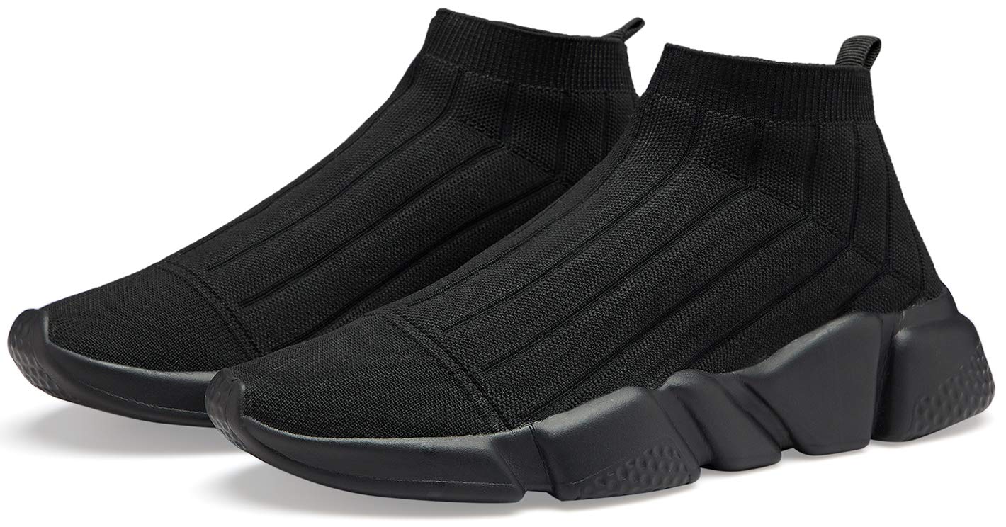 Santiro Mens Running Shoes Casual Slip on Shoes Breathable Walking Athletic Tennis Shoes Lightweight Knit Sock Sneakers for Men All Black 12 US