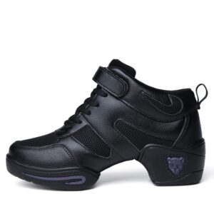 hroyl dance sneakers women split sole wear-resistant non-slip sneakers for jazz fitness sports dance, model 821-pu black,5.5 b(m) us