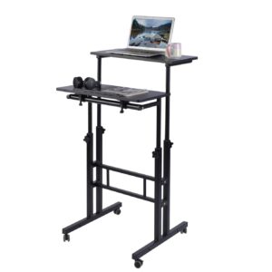 AIZ Mobile Standing Desk, Adjustable Computer Desk Rolling Laptop Cart on Wheels Home Office Computer Workstation, Portable Laptop Stand for Small Spaces Tall Table for Standing or Sitting, Black