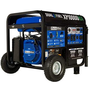 duromax xp10000hx dual fuel portable generator-10000 watt gas or propane powered electric start w/co alert, 50 state approved, blue