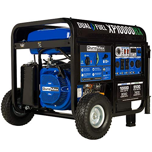 DuroMax XP10000HX Dual Fuel Portable Generator-10000 Watt Gas or Propane Powered Electric Start w/CO Alert, 50 State Approved, Blue