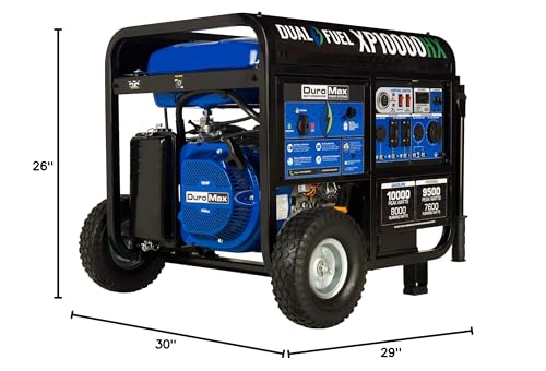 DuroMax XP10000HX Dual Fuel Portable Generator-10000 Watt Gas or Propane Powered Electric Start w/CO Alert, 50 State Approved, Blue