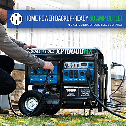 DuroMax XP10000HX Dual Fuel Portable Generator-10000 Watt Gas or Propane Powered Electric Start w/CO Alert, 50 State Approved, Blue