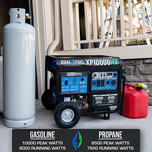 DuroMax XP10000HX Dual Fuel Portable Generator-10000 Watt Gas or Propane Powered Electric Start w/CO Alert, 50 State Approved, Blue