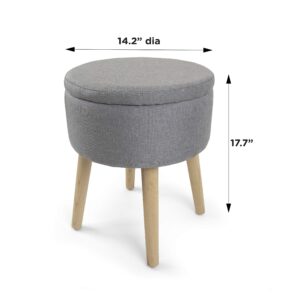 Humble Crew Upholstered Round Storage Ottoman with Tray, Velvet Grey