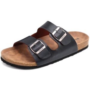 oncai mens sandals,beach arch support slides cork footbed slippers with adjustable buckle straps black size 11