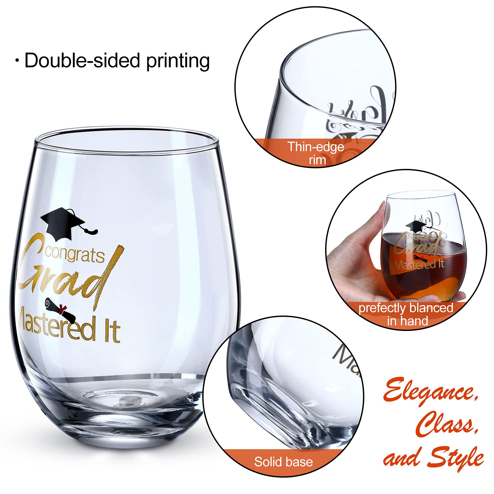 Blulu 2024 Graduation Wine Glass Goblet Funny College Graduation Glass Congrats Grad Mastered It Congrats Cups for Graduation Party Supplies, 17 oz Stemless Engraved Glass