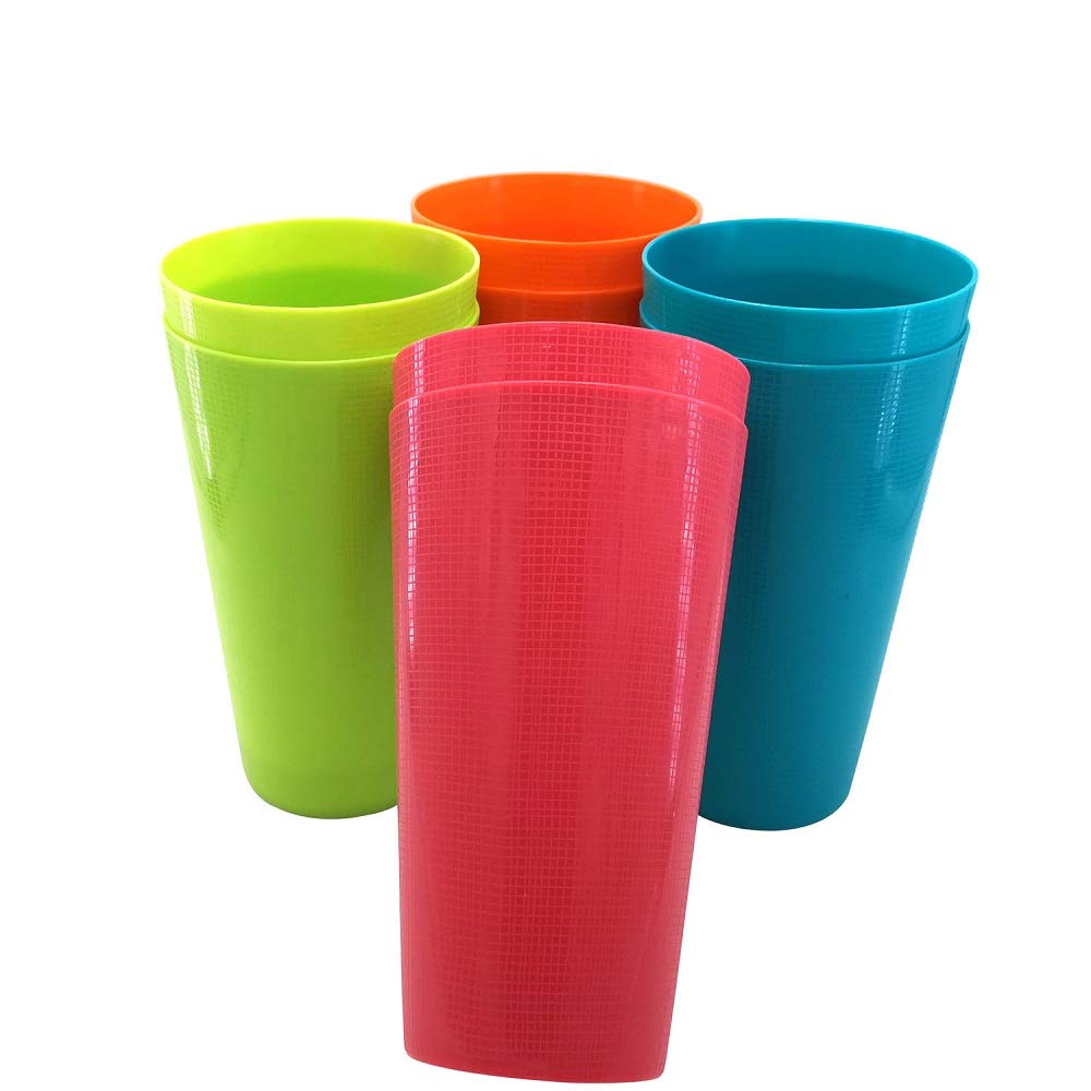 35-Ounce Plastic Tumblers Large Cups Set of 8 in 4 Colors Dishwasher Safe BPA Free Drinking Glasses