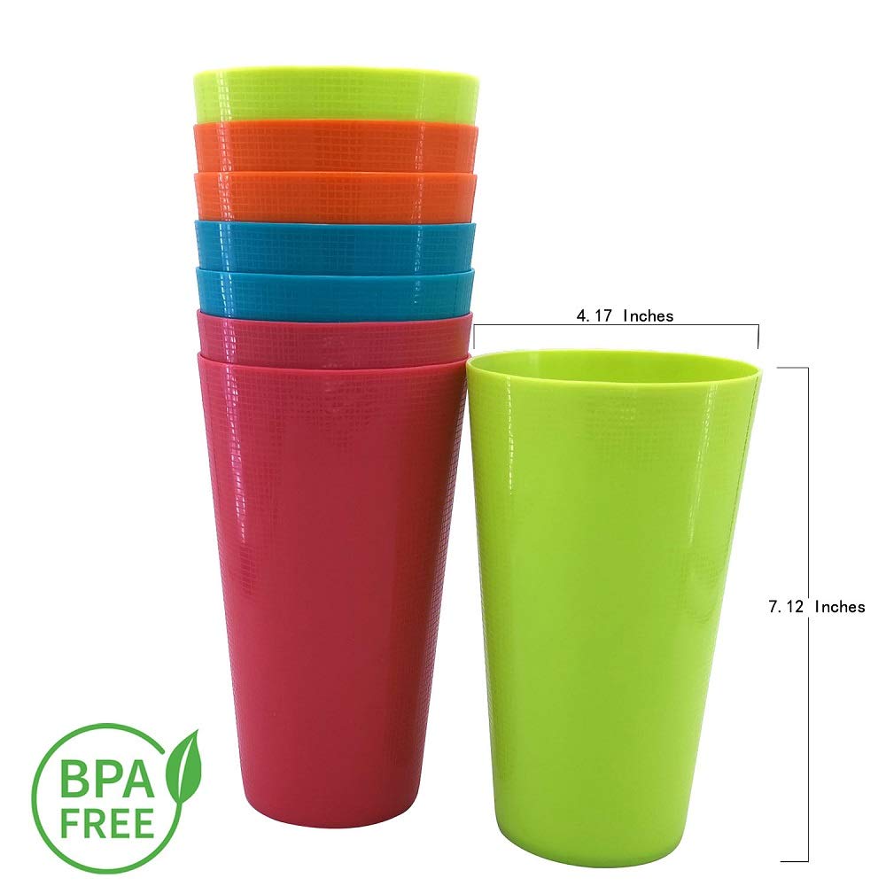 35-Ounce Plastic Tumblers Large Cups Set of 8 in 4 Colors Dishwasher Safe BPA Free Drinking Glasses