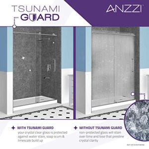 ANZZI 72 x 60 inch Framed Shower Door in Brushed Nickel, Halberd Water Repellent Glass Shower Door with Seal Strip Parts, Easy Glide Rollers Sliding Shower Door, SD-AZ052-02BN