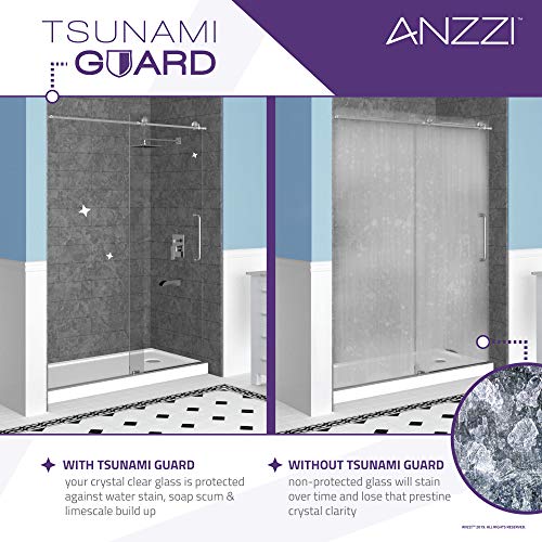 ANZZI 72 x 60 inch Framed Shower Door in Brushed Nickel, Halberd Water Repellent Glass Shower Door with Seal Strip Parts, Easy Glide Rollers Sliding Shower Door, SD-AZ052-02BN