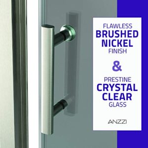 ANZZI 72 x 60 inch Framed Shower Door in Brushed Nickel, Halberd Water Repellent Glass Shower Door with Seal Strip Parts, Easy Glide Rollers Sliding Shower Door, SD-AZ052-02BN