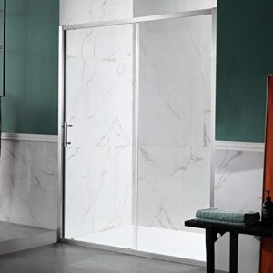 ANZZI 72 x 60 inch Framed Shower Door in Brushed Nickel, Halberd Water Repellent Glass Shower Door with Seal Strip Parts, Easy Glide Rollers Sliding Shower Door, SD-AZ052-02BN