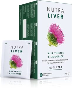 nutraliver - detox tea for liver cleansing and support - with milk thistle, turmeric & fennel - 20 tea bags - herbal tea by nutra tea