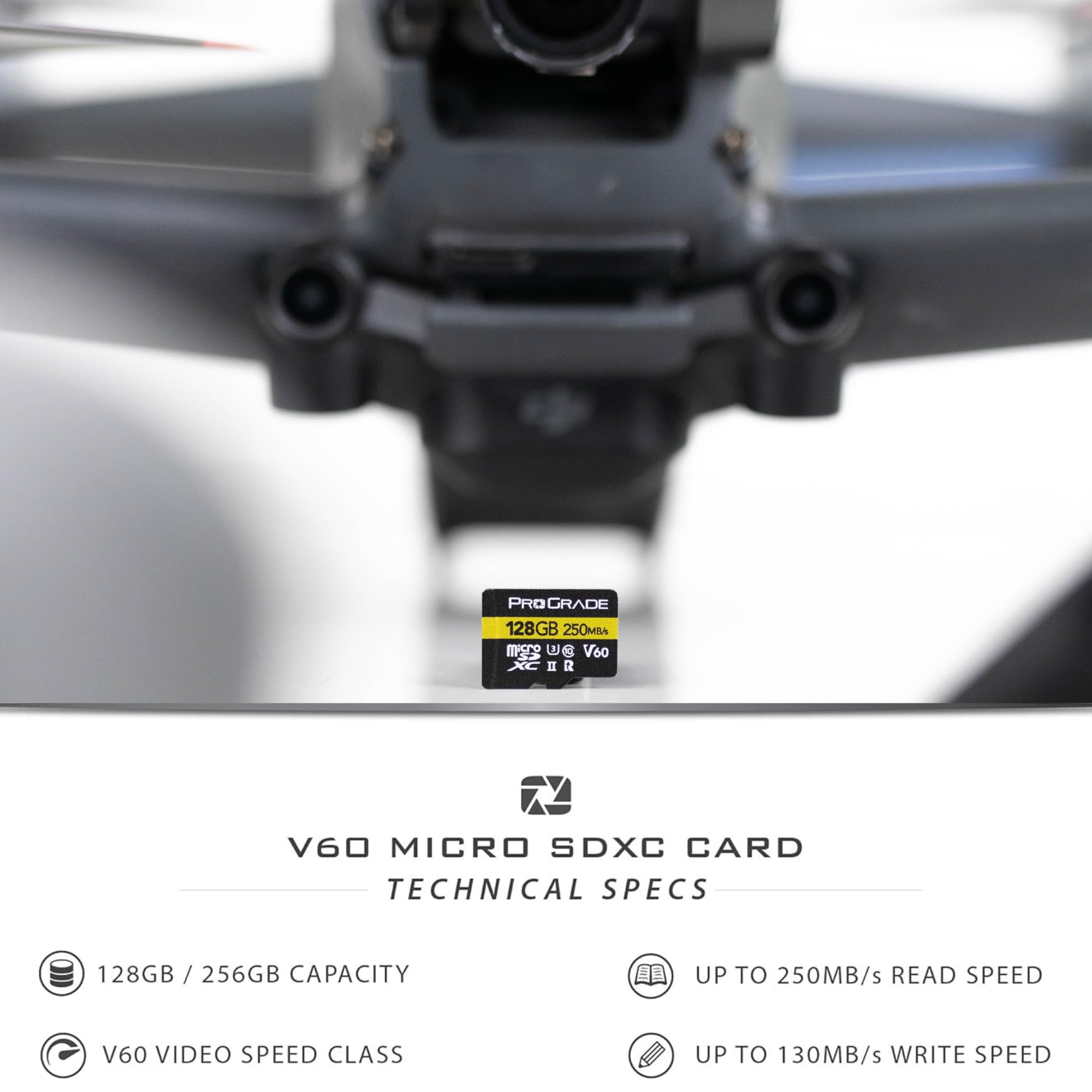 ProGrade Digital microSD Memory Card - V60 microSD Card for DSLR and Action Cameras - High Speed Transfer of Files & Large Storage - Up to 250MB/s Read and 130MB/s Write Speed 128 GB