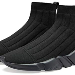 Santiro Mens Sport Shoes Slip On Tennis Workout Shoes Lightweight Breathable High Top Gym Running Walking Sock Sneakers for Men All Black 10 US